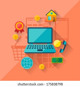 Illustration concept of internet shopping in flat design style.