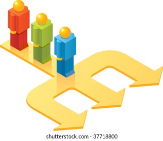 Illustration concept of Isometric Toy People series. Three man three choice