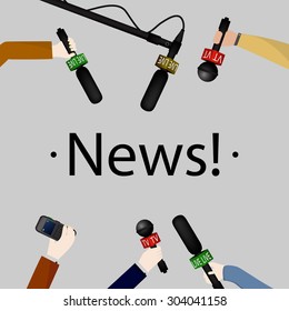 Illustration of a concept live news, reports, interviews. People interviewed.