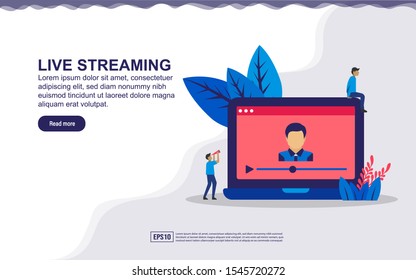 Illustration concept of live streaming. playing video online, watching breaking news, multimedia concept. Vector illustration easy to edit and customize