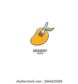 illustration concept of mango fruit symbol and fork symbol. Can be used for fruit-based food concepts, healthy diet menus, etc
