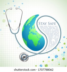 illustration of concept of Medical background showing World Health Day with stethoscope around Earth