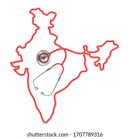 illustration of concept of Medical background with Stethoscope around India map