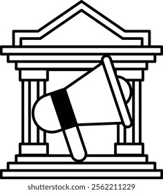 Illustration in concept of Megaphone and Bank in line style