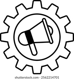 Illustration in concept of Megaphone and gears in line style