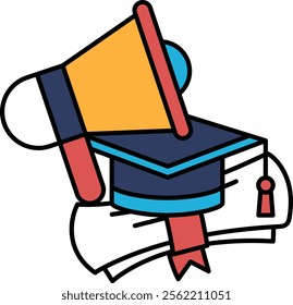 Illustration in concept of Megaphone and graduation cap in line style