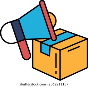 Illustration in concept of Megaphone and product box in line style