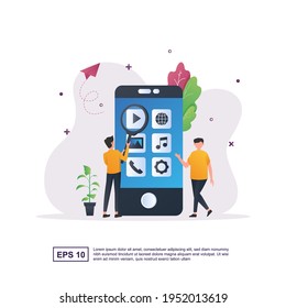 Illustration Concept of mobile app with people who choose an app to use.