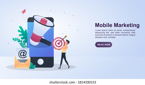 Illustration concept of mobile marketing with big megaphone.