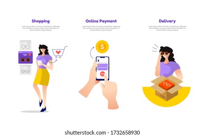 Illustrationskonzept Mobile Payment. Lieferungs- und Einkaufskonzept. Verwendung für Banner-Website und soziale Werbung. Vector illustrieren.