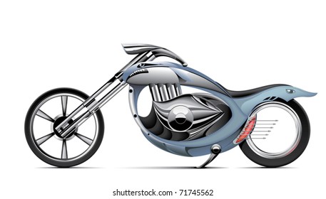 an illustration of concept motorcycle with hubless rear wheel