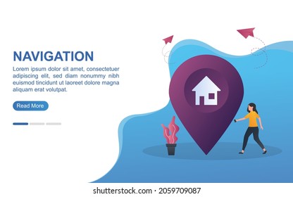 Illustration concept of navigation with people walking looking for addresses.