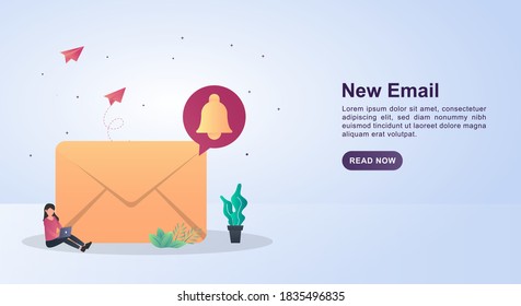 Illustration concept of new email with a bell mark on the envelope.