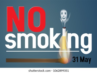 Illustration of concept no smoking day world,31 May,guy Cigarette lighter with skull smoke and 

match.vector