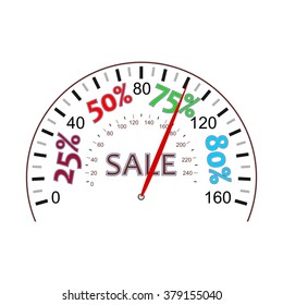 Illustration - concept - on the theme of discounts with speedometer and interest.