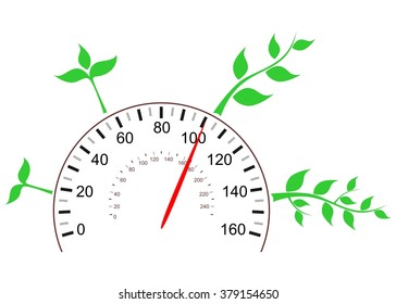 Illustration - concept - on the theme of growth and development with the sprout and the speedometer.