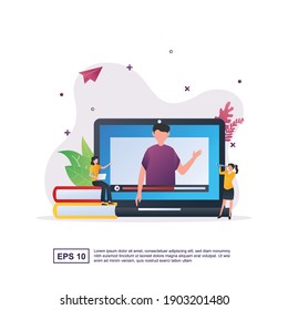 Illustration concept of online education with the person on the screen teaching a lesson.