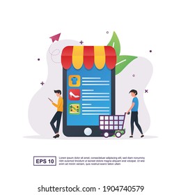 Illustration Concept Of Online Shopping To Facilitate Consumers In Shopping.