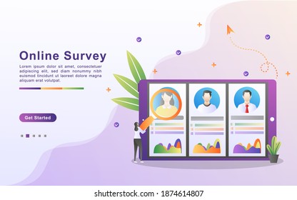 Illustration concept of online support. Question and Answer Survey Illustration Concept, Online Survey decorated, Survey Research Concept. Modern flat design concept of web page design.