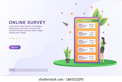 Illustration concept of online survey with the candidate on the smartphone screen.