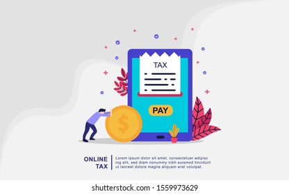 Illustration concept of online tax. Filling tax form. Business concept. People vector illustration. people filling tax form, people submit digital ta, online bill payment, calculating taxes bill