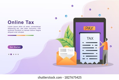 Illustration concept of online tax. Filling tax form. Business concept. People vector illustration. people filling tax form, people submit digital ta, online bill payment, calculating taxes bill