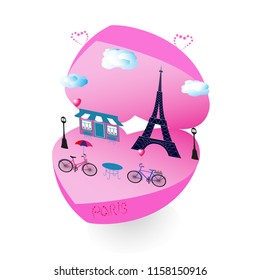 Illustration of the concept of Paris-city of love.Vector. Heart.