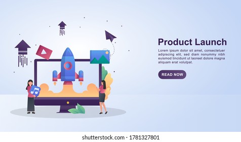 Illustration concept of product launch with a glide rocket.