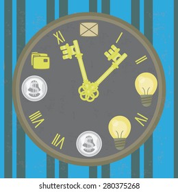 Illustration of the concept of a productive day, time key to success. The texture is removable from the background.