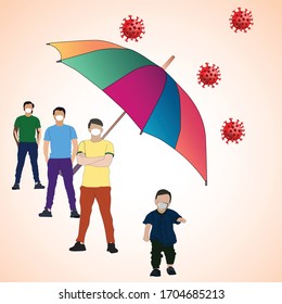 Illustration Concept of protection and prevention during Coronavirus crisis, people in medical face mask