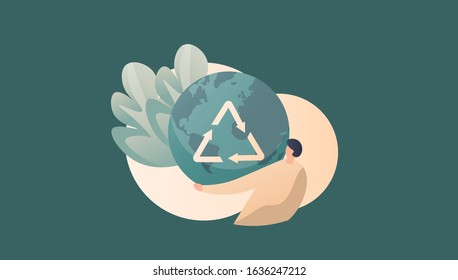 illustration, concept of recycling, symbol of recycling, people embrace the earth. Can be used for, landing pages, templates, UI, web.