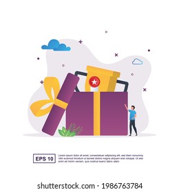 Illustration concept of reward with big trophies and prizes.
