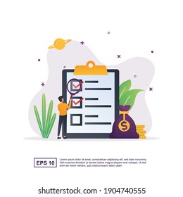 Illustration concept of salary payment by checking the checklist.