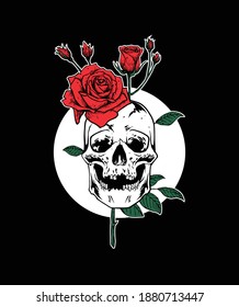 illustration concept of skull with flower rose