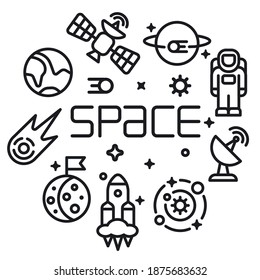 Illustration of the concept space icon in outline style for for web,landing page, stickers, and background