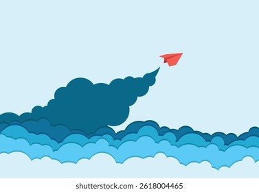illustration of the concept of success with a paper airplane flying through the sky