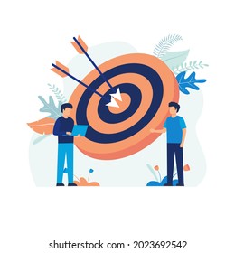 Illustration concept of target market. marketing, arrow and bullseye, business strategy. Flat illustration vector suitable for many purposes.