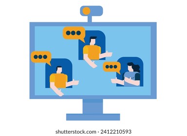 Illustration concept of a team discussing in a virtual meeting