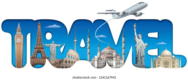 illustration of concept text logo sign for travel around the world