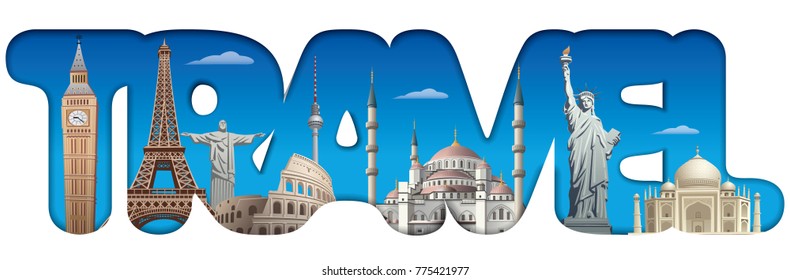 illustration of concept text logo sign travel around the world