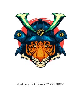 illustration concept of tiger face samurai