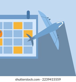 illustration concept Travel itinerary, vacation plan or business travel dates concept, toy airplane on a clean calendar on a blue background.