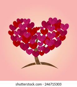 Illustration concept of tree with heart leaves for Valentines Day - vector