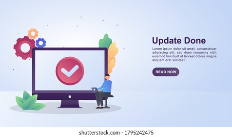 Illustration Concept Of Update Done With A Check Mark On The Screen Indicating The Update Is Complete.