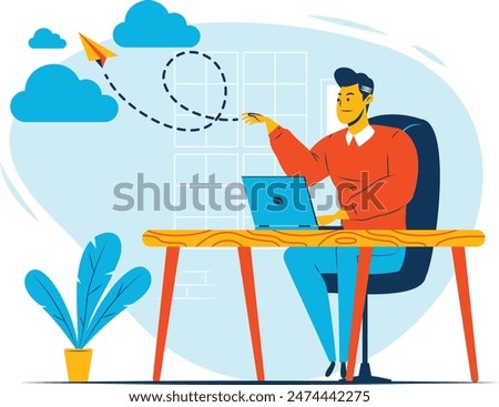 illustration concept of uploading by throwing paper airplanes into the cloud