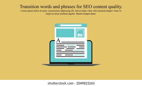 Illustration concept of using transition words and phrases in order to enhance readability and SEO content quality.