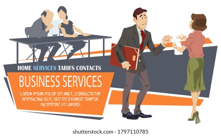Concepto de ilustración para el desarrollo de sitios web y sitios web móviles. Servicios empresariales. Ilustración bursátil. Gente divertida. 