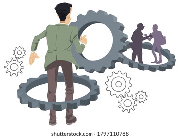 Illustration concept for website and mobile website development. Business services. Stock illustration. Funny people. 