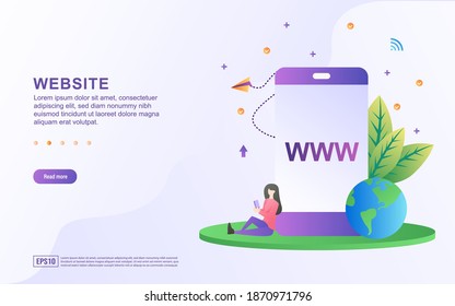 Illustration concept of website with www on the screen and a globe.