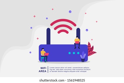 Illustration concept of wifi area. wireless area, free wifi, people use wifi. Can use for, landing page, template, ui, web, mobile app, banner